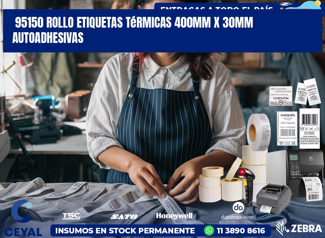 95150 Rollo Etiquetas Térmicas 400mm X 30mm Autoadhesivas