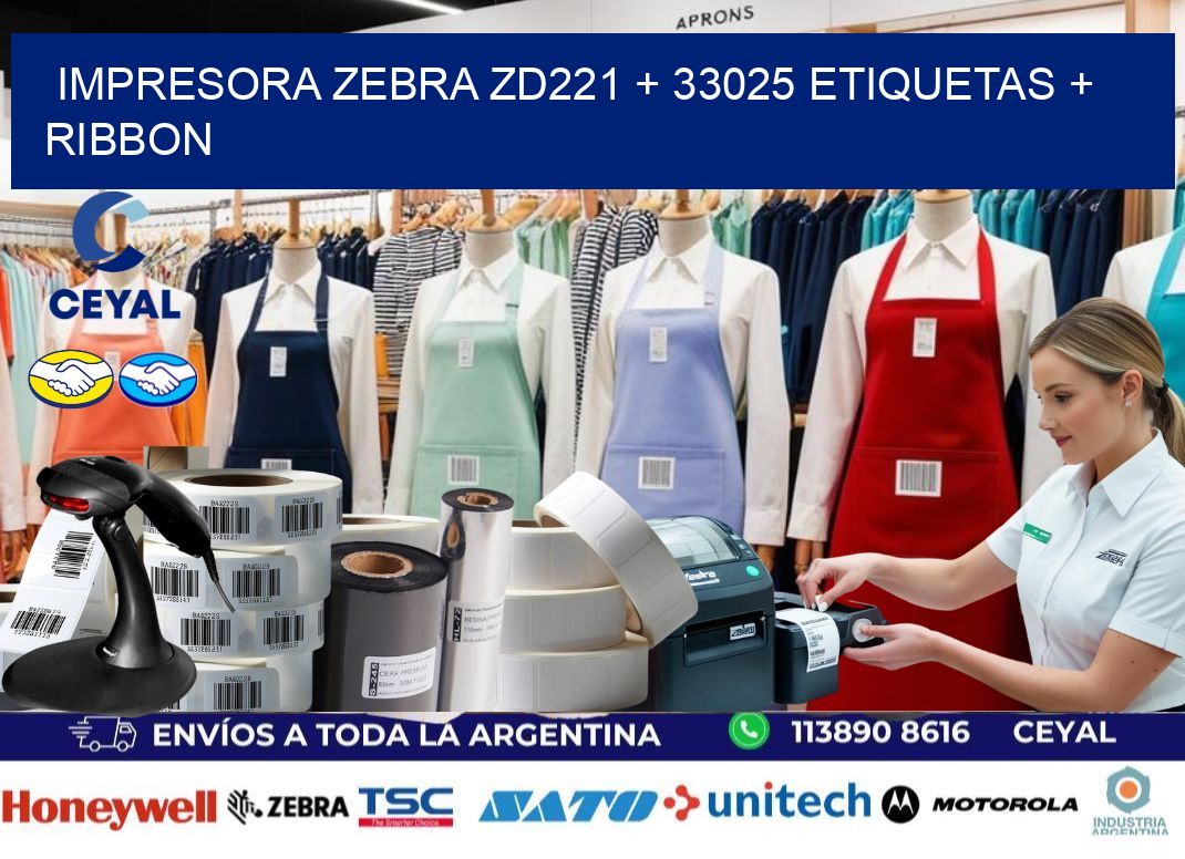 impresora zebra zd221 + 33025 etiquetas + ribbon
