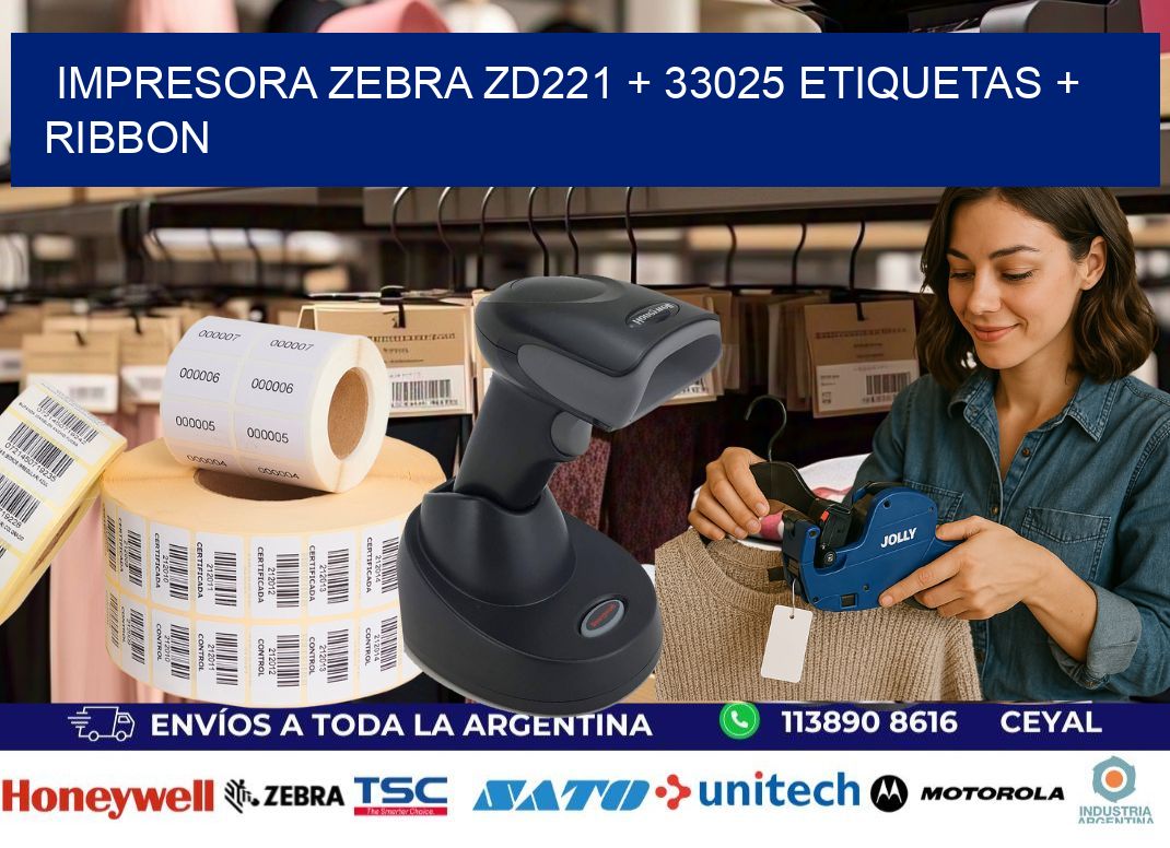 impresora zebra zd221 + 33025 etiquetas + ribbon