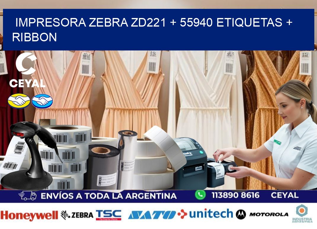 impresora zebra zd221 + 55940 etiquetas + ribbon