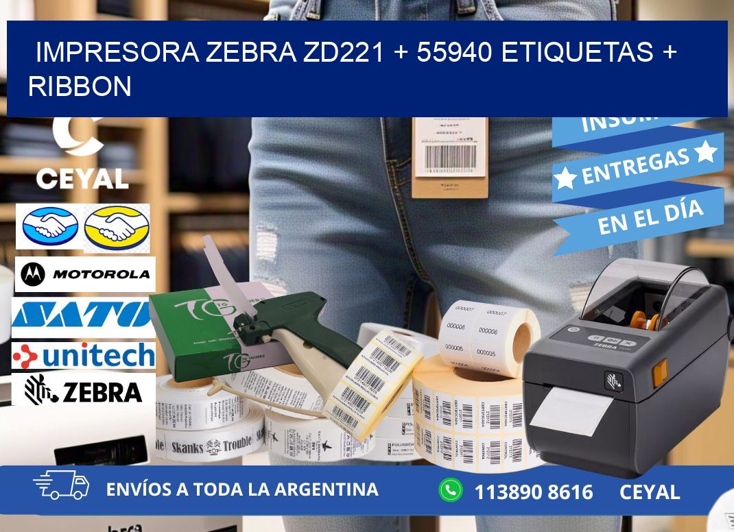 impresora zebra zd221 + 55940 etiquetas + ribbon