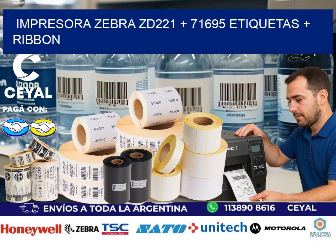 impresora zebra zd221 + 71695 etiquetas + ribbon