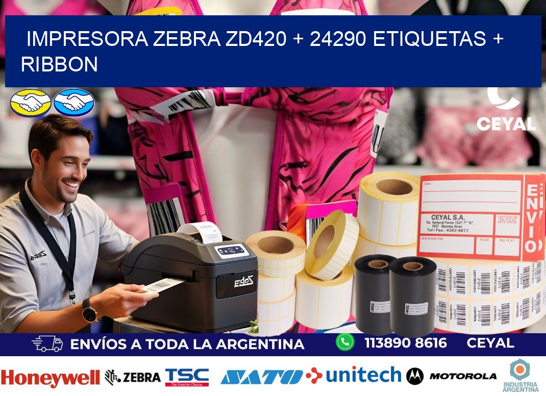 impresora zebra zd420 + 24290 etiquetas + ribbon