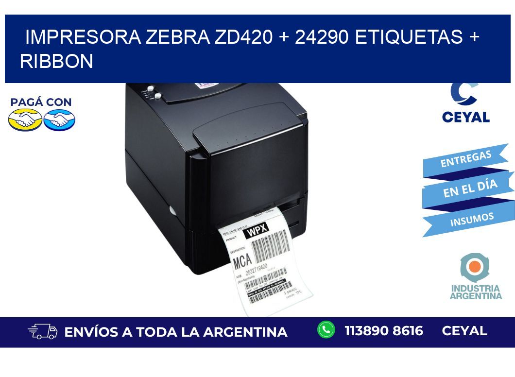 impresora zebra zd420 + 24290 etiquetas + ribbon