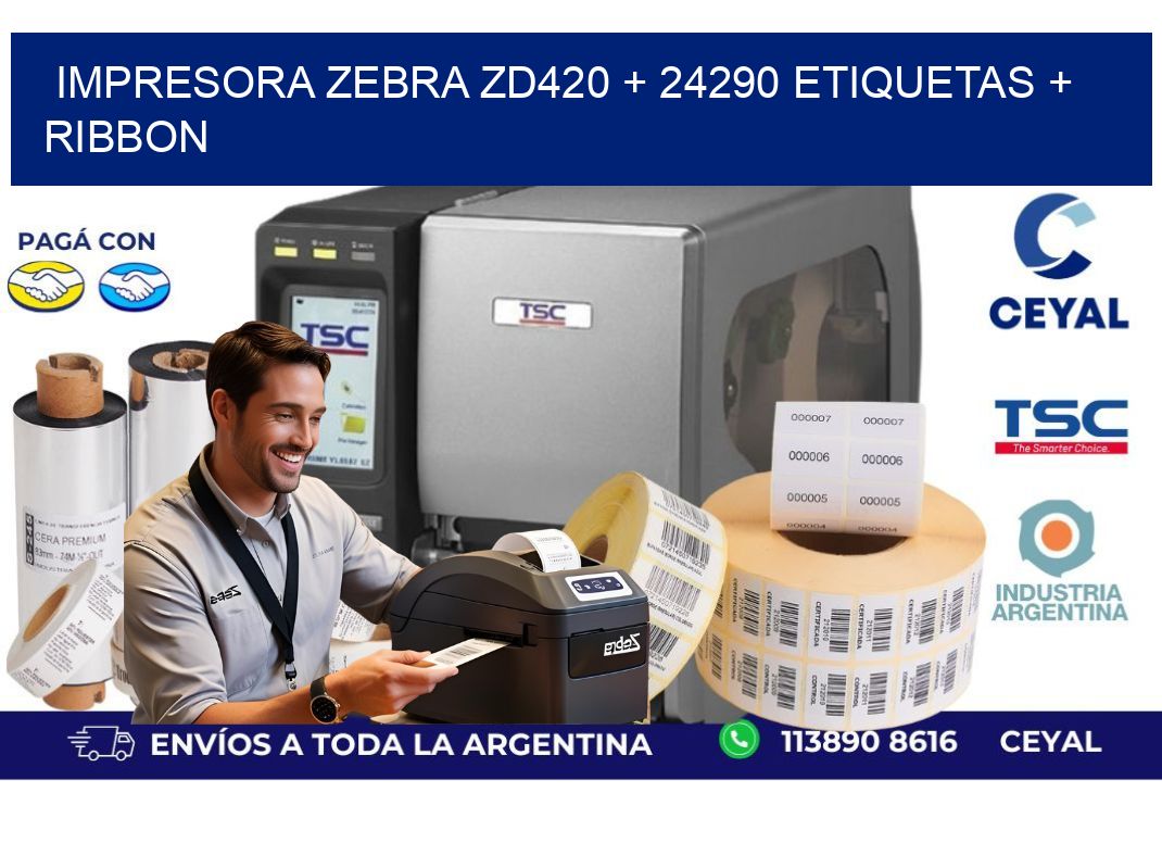 impresora zebra zd420 + 24290 etiquetas + ribbon