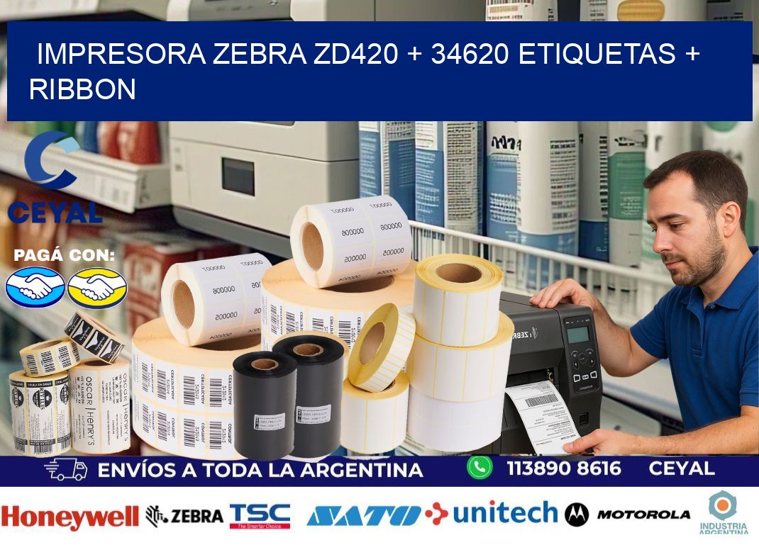 impresora zebra zd420 + 34620 etiquetas + ribbon