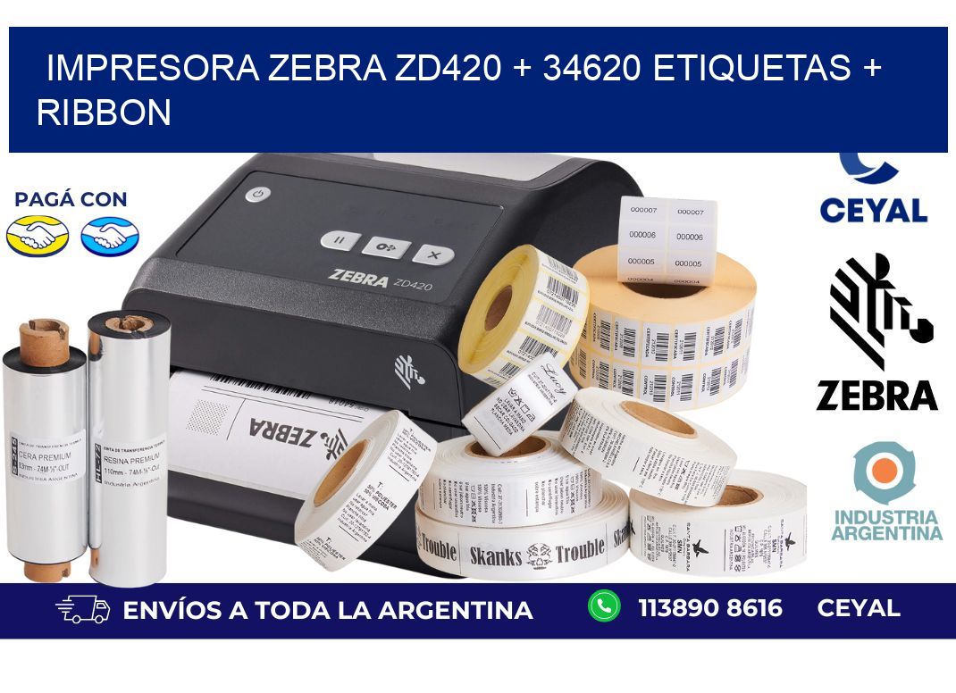 impresora zebra zd420 + 34620 etiquetas + ribbon