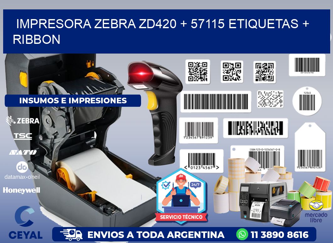 impresora zebra zd420 + 57115 etiquetas + ribbon