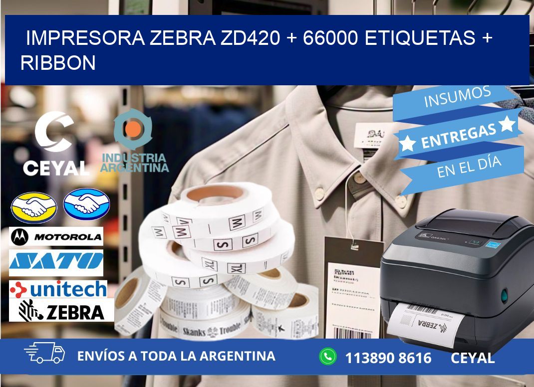 impresora zebra zd420 + 66000 etiquetas + ribbon