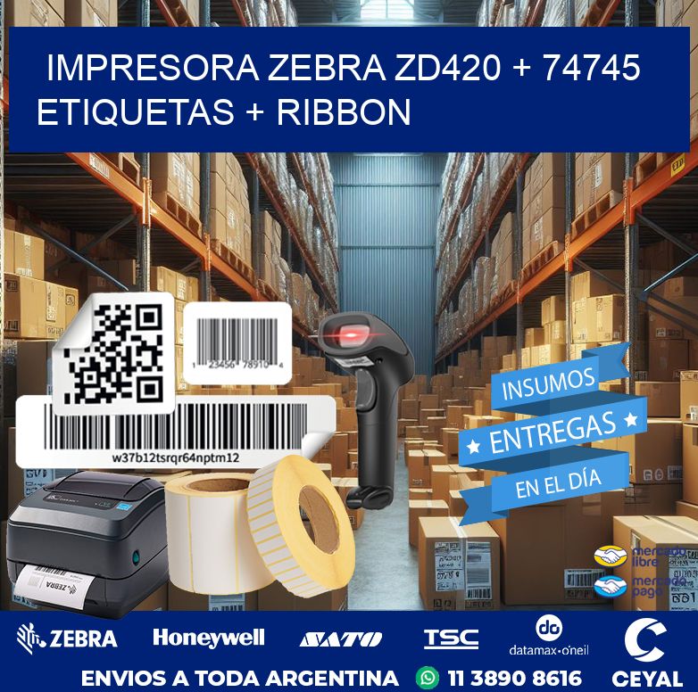 impresora zebra zd420 + 74745 etiquetas + ribbon