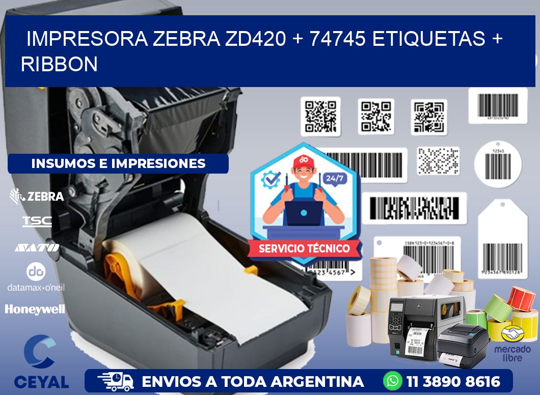 impresora zebra zd420 + 74745 etiquetas + ribbon