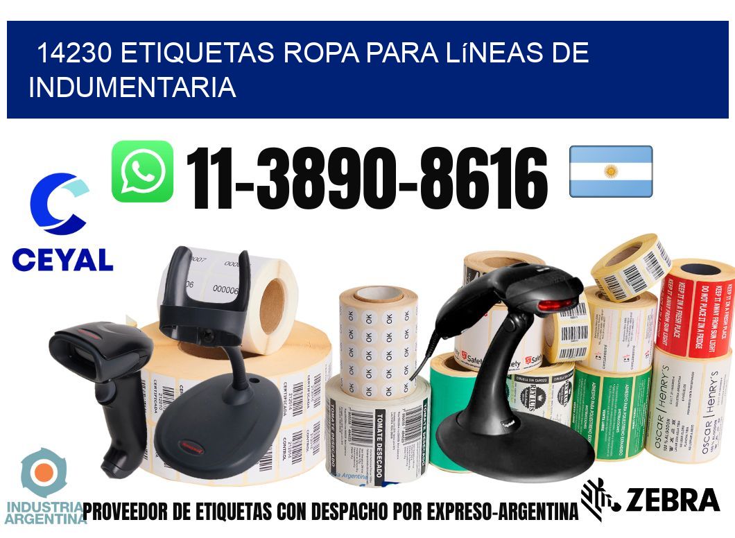 14230 Etiquetas ropa para líneas de indumentaria