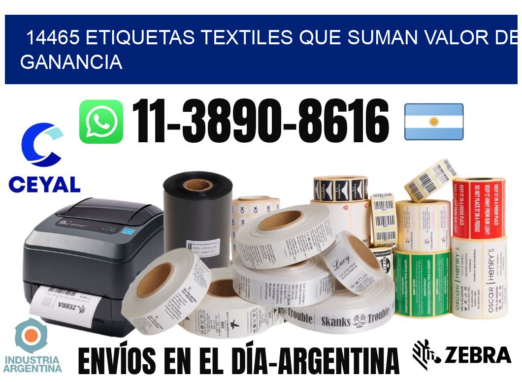 14465 Etiquetas textiles que suman valor de ganancia
