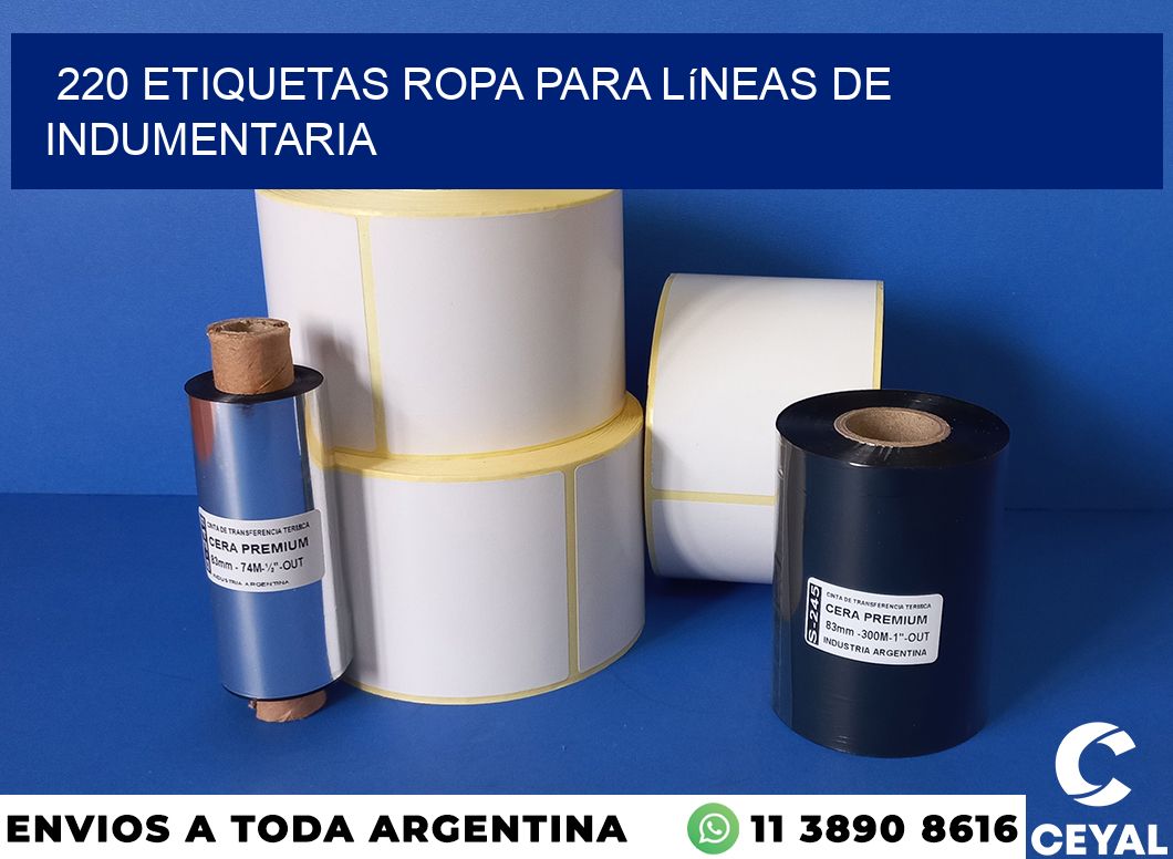220 Etiquetas ropa para líneas de indumentaria