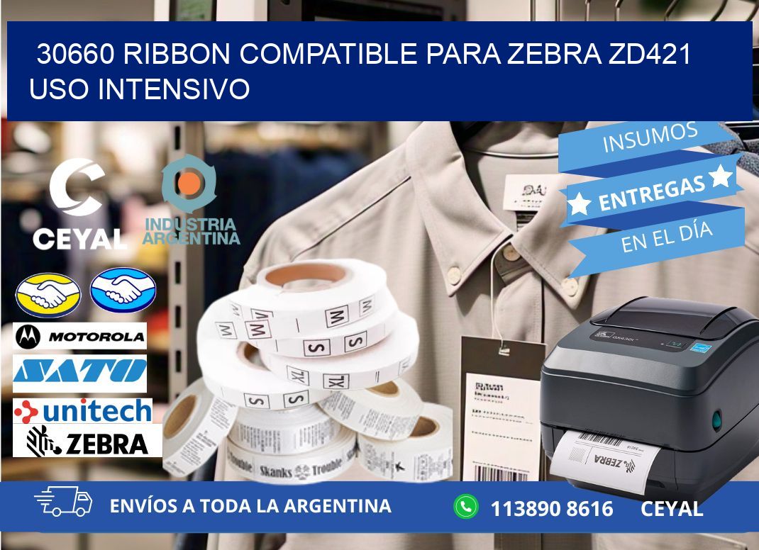 30660 ribbon compatible para zebra zd421 uso intensivo