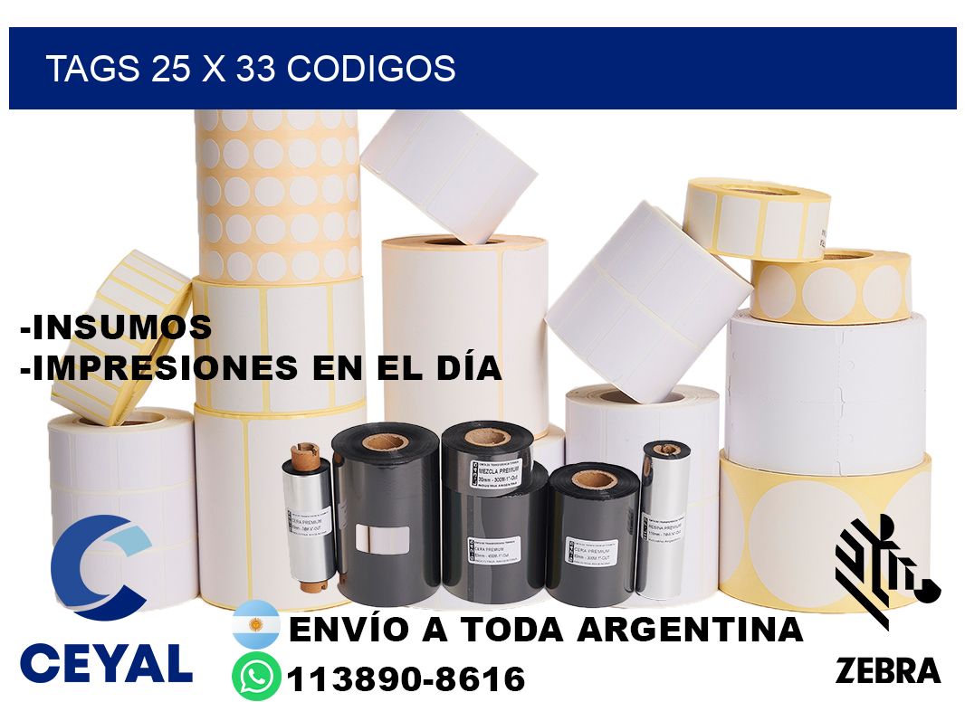 tags 25 x 33 codigos