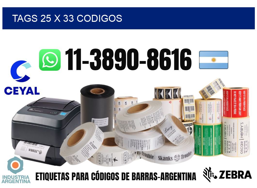 tags 25 x 33 codigos