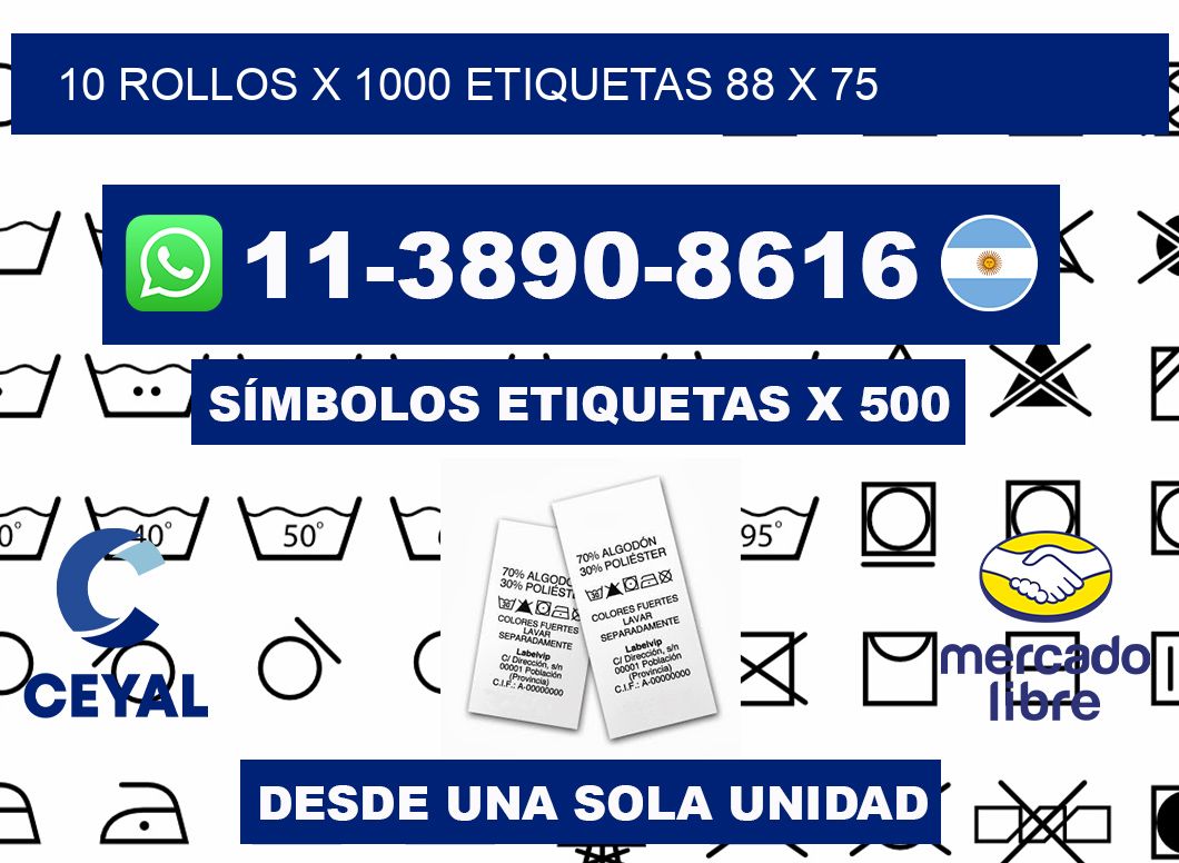 10 rollos x 1000 etiquetas 88 x 75