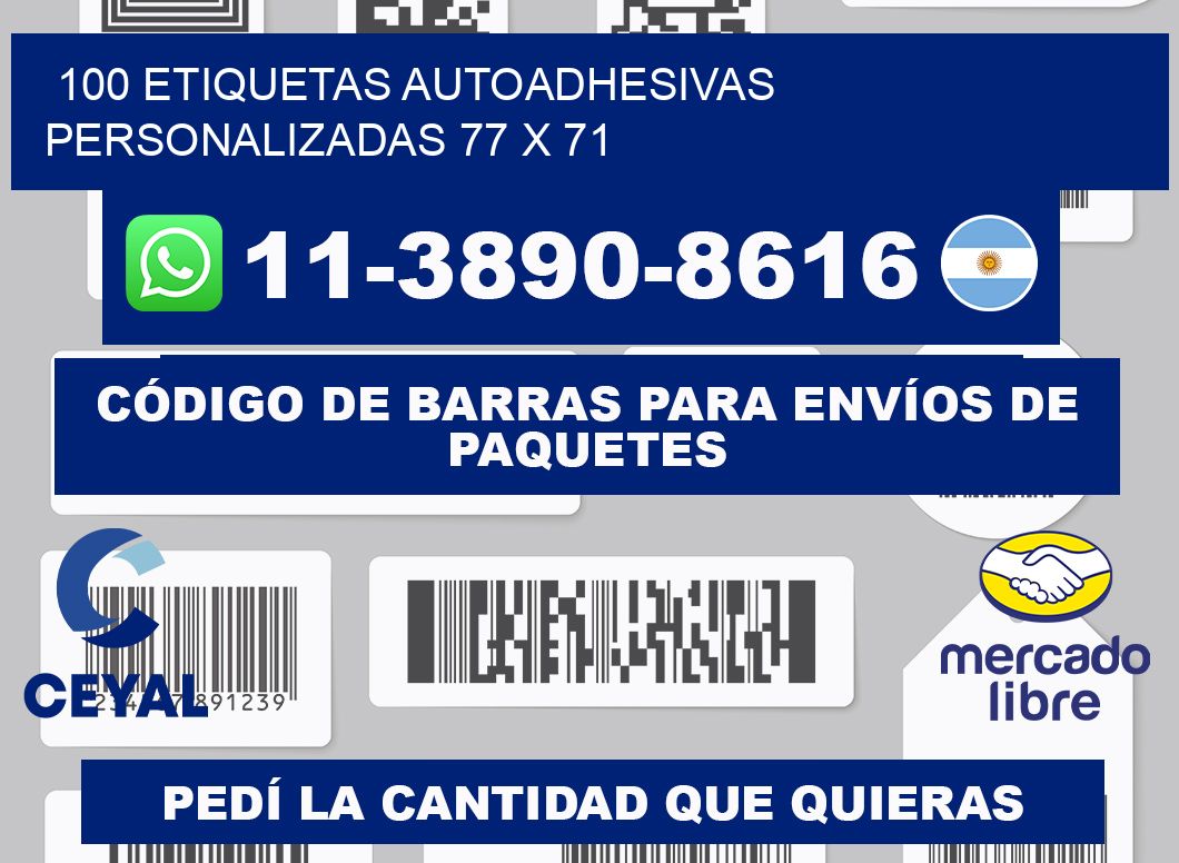 100 Etiquetas autoadhesivas personalizadas 77 x 71