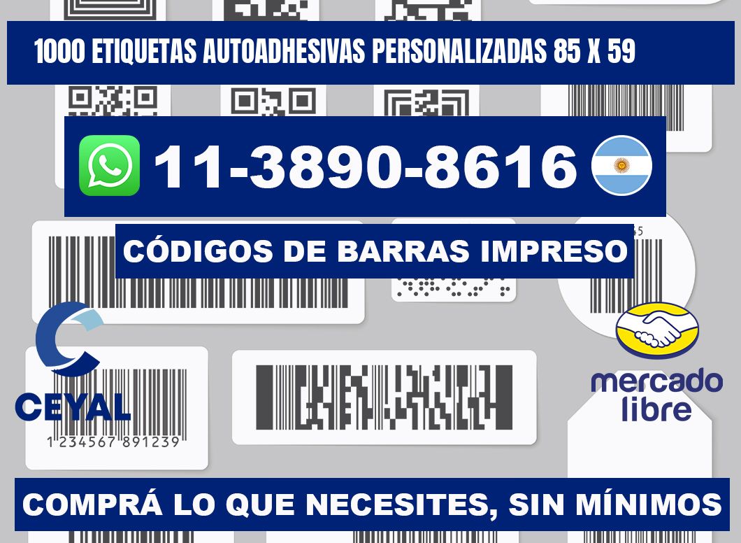 1000 Etiquetas autoadhesivas personalizadas 85 x 59