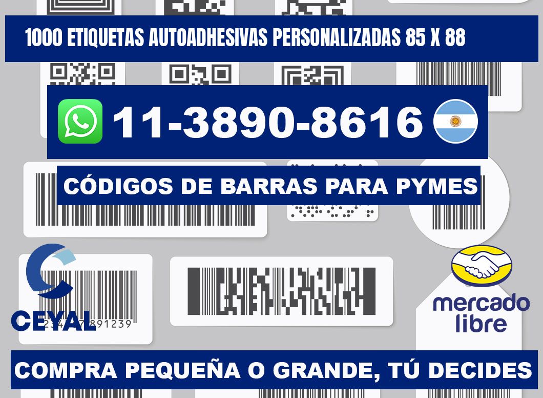 1000 Etiquetas autoadhesivas personalizadas 85 x 88