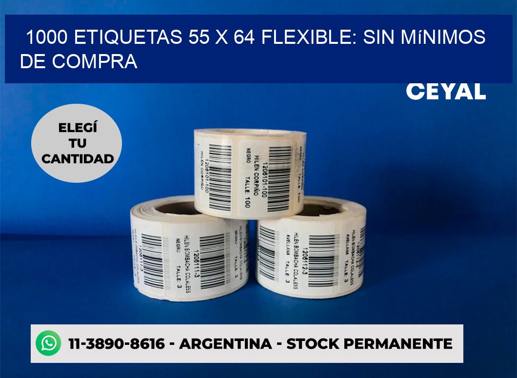 1000 etiquetas 55 x 64 Flexible: sin mínimos de compra