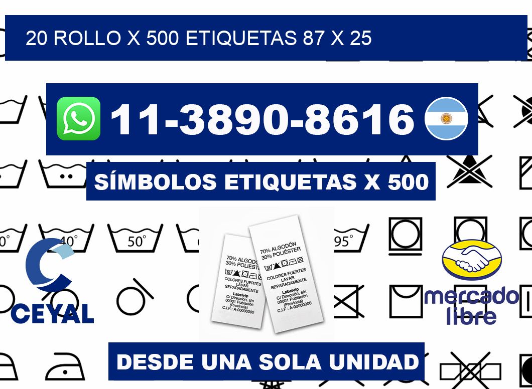 20 rollo x 500 etiquetas 87 x 25