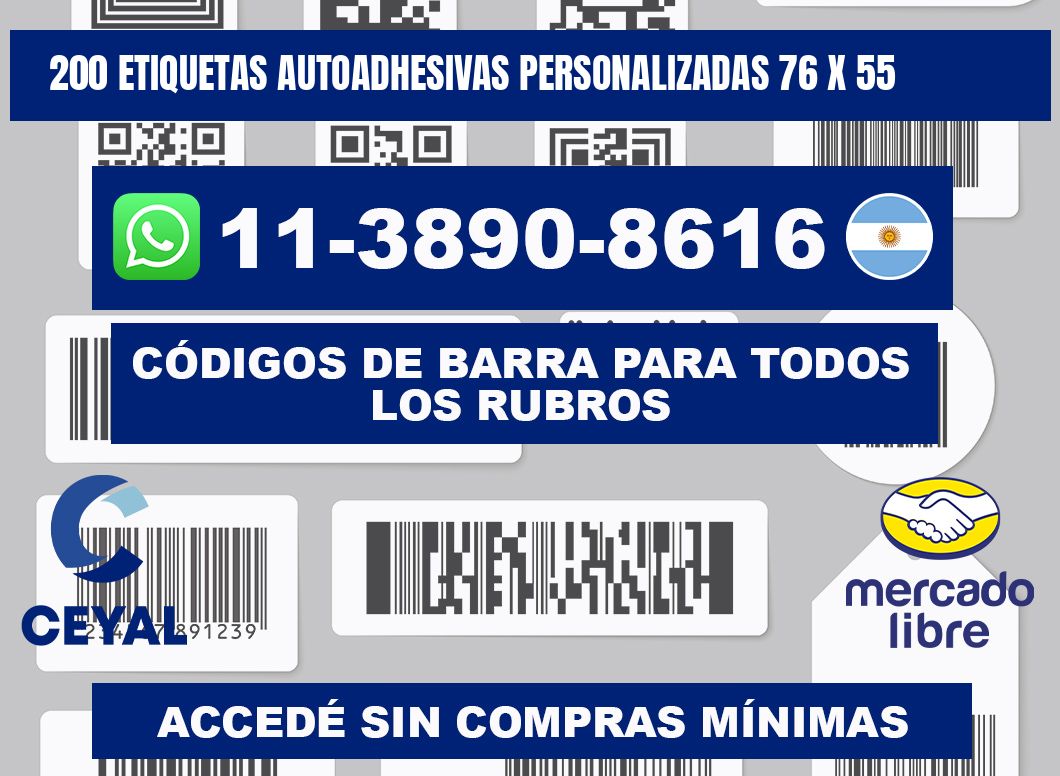 200 Etiquetas autoadhesivas personalizadas 76 x 55