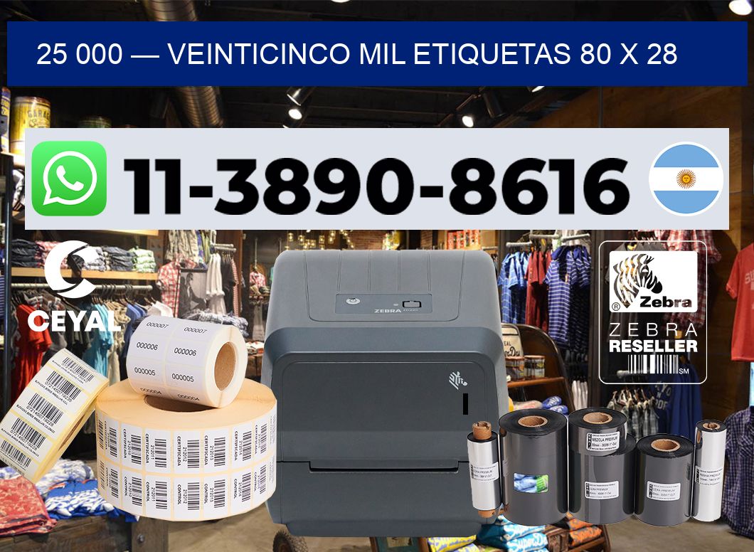 25 000 — veinticinco mil etiquetas 80 x 28