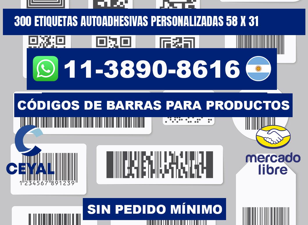 300 Etiquetas autoadhesivas personalizadas 58 x 31