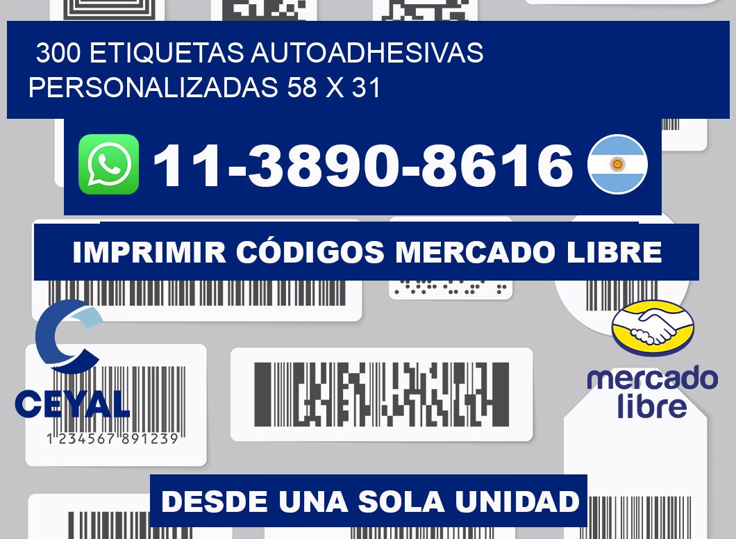 300 Etiquetas autoadhesivas personalizadas 58 x 31