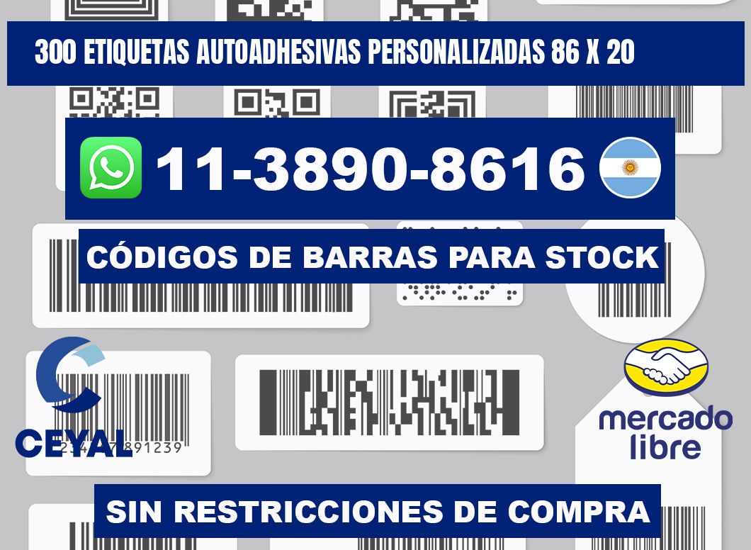 300 Etiquetas autoadhesivas personalizadas 86 x 20