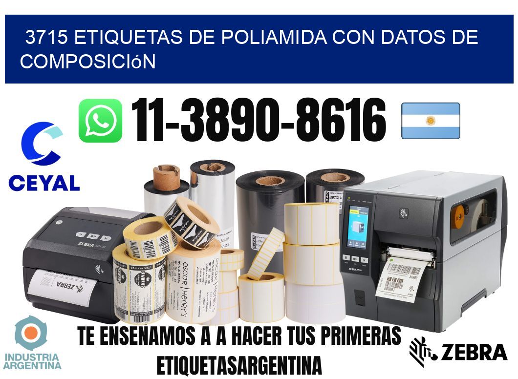 3715 Etiquetas de poliamida con datos de composición