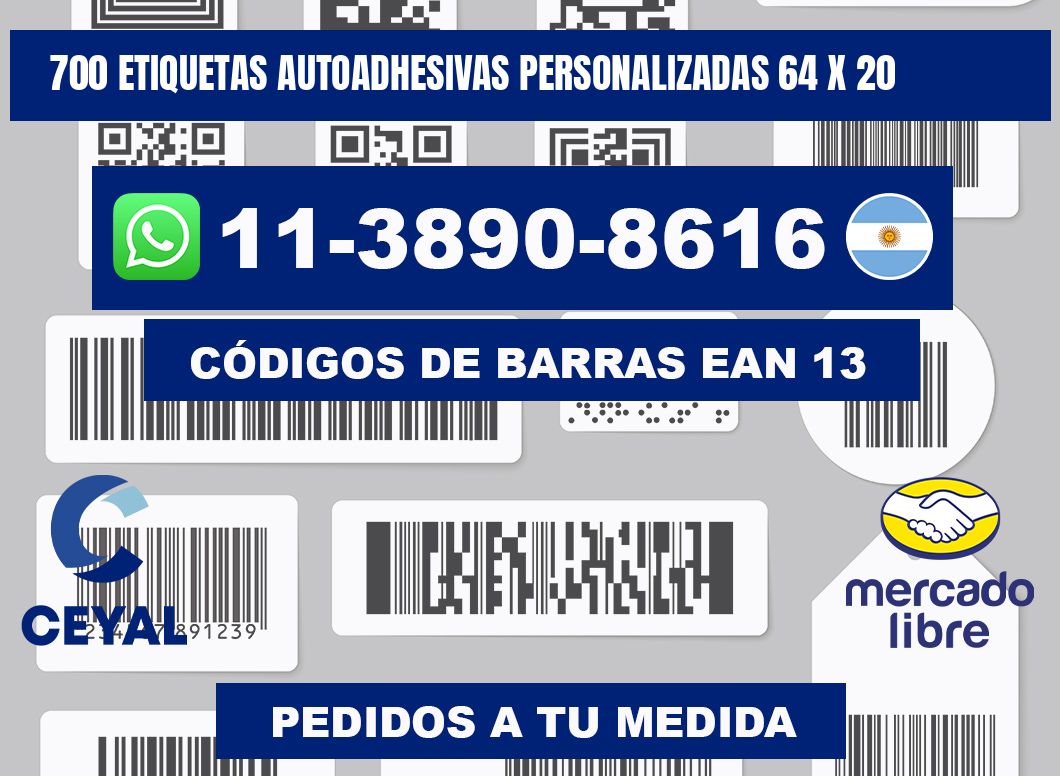 700 Etiquetas autoadhesivas personalizadas 64 x 20