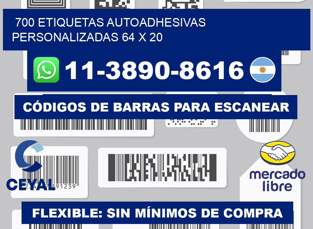 700 Etiquetas autoadhesivas personalizadas 64 x 20