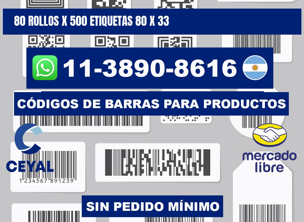 80 rollos x 500 etiquetas 80 x 33