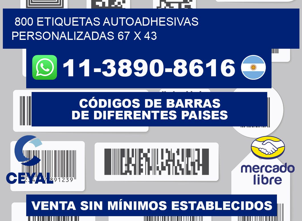 800 Etiquetas autoadhesivas personalizadas 67 x 43