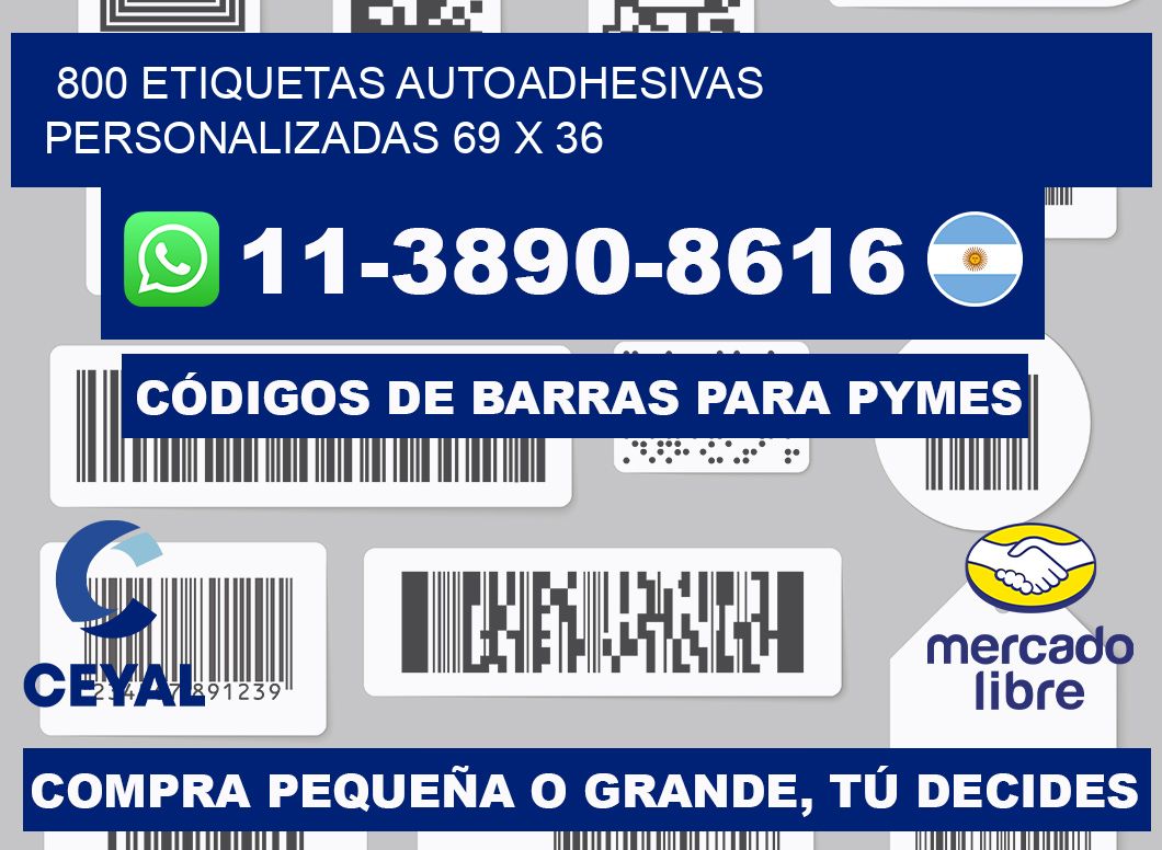 800 Etiquetas autoadhesivas personalizadas 69 x 36