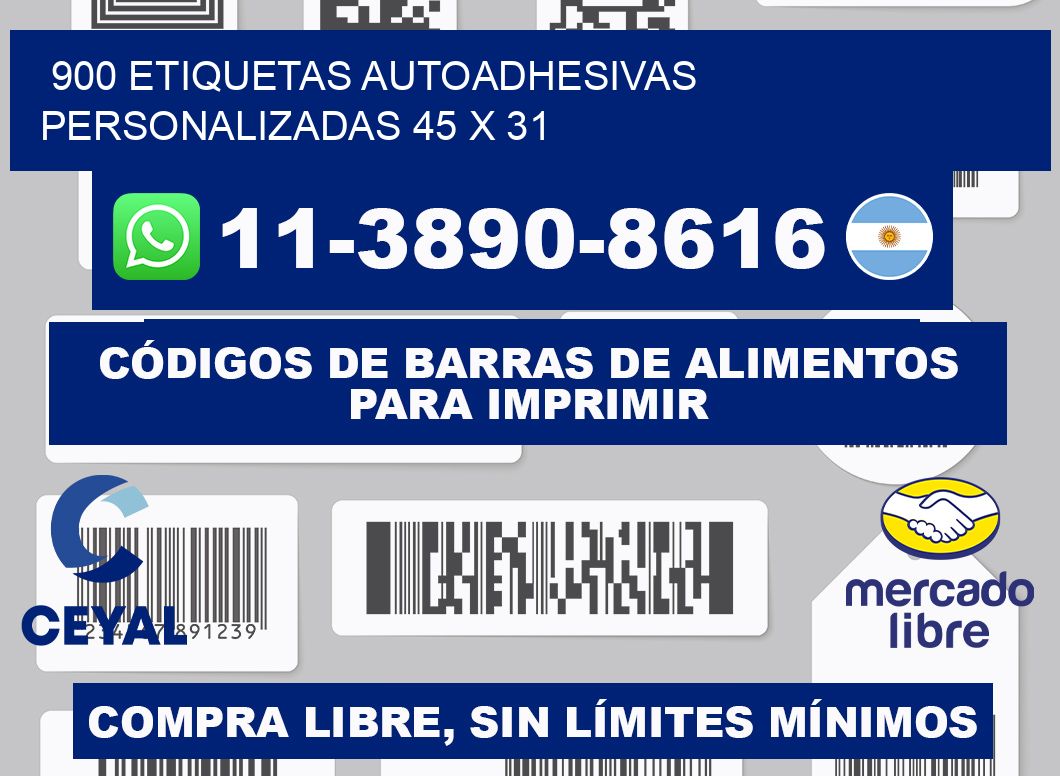 900 Etiquetas autoadhesivas personalizadas 45 x 31