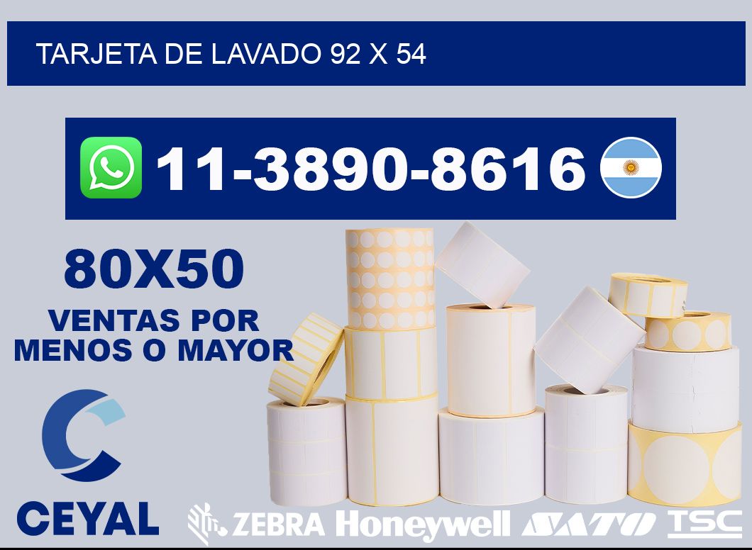 Tarjeta de lavado 92 x 54