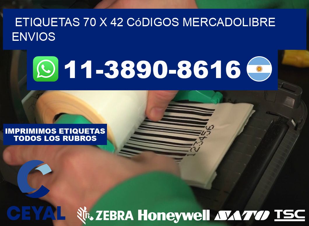 etiquetas 70 x 42 códigos mercadolibre envios
