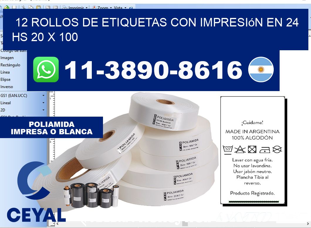12 rollos de etiquetas con impresión en 24 hs 20 x 100