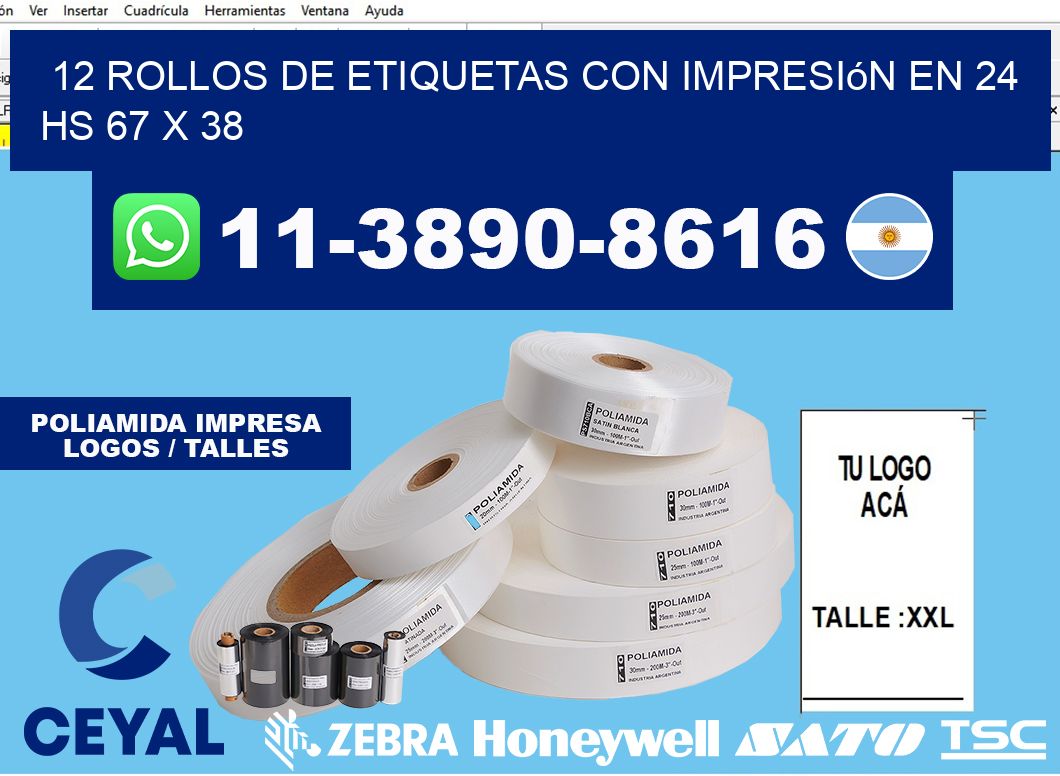 12 rollos de etiquetas con impresión en 24 hs 67 x 38