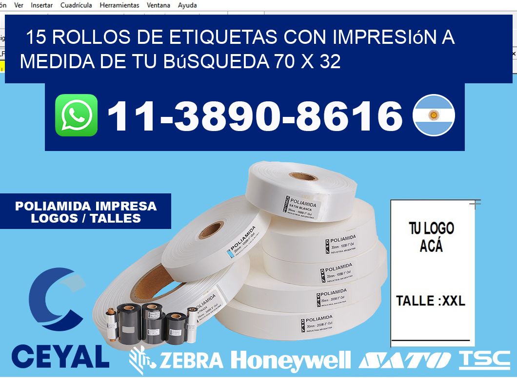 15 rollos de etiquetas con impresión a medida de tu búsqueda 70 x 32