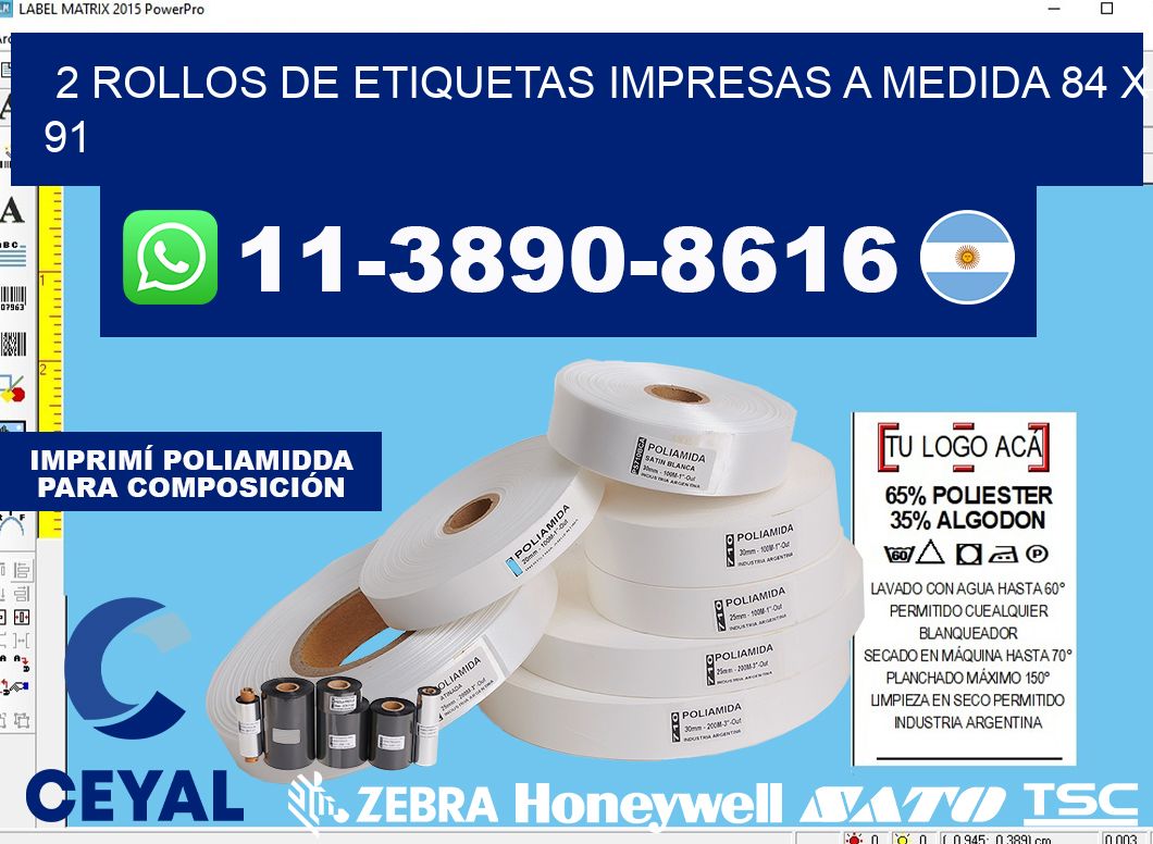 2 rollos de etiquetas impresas a medida 84 x 91