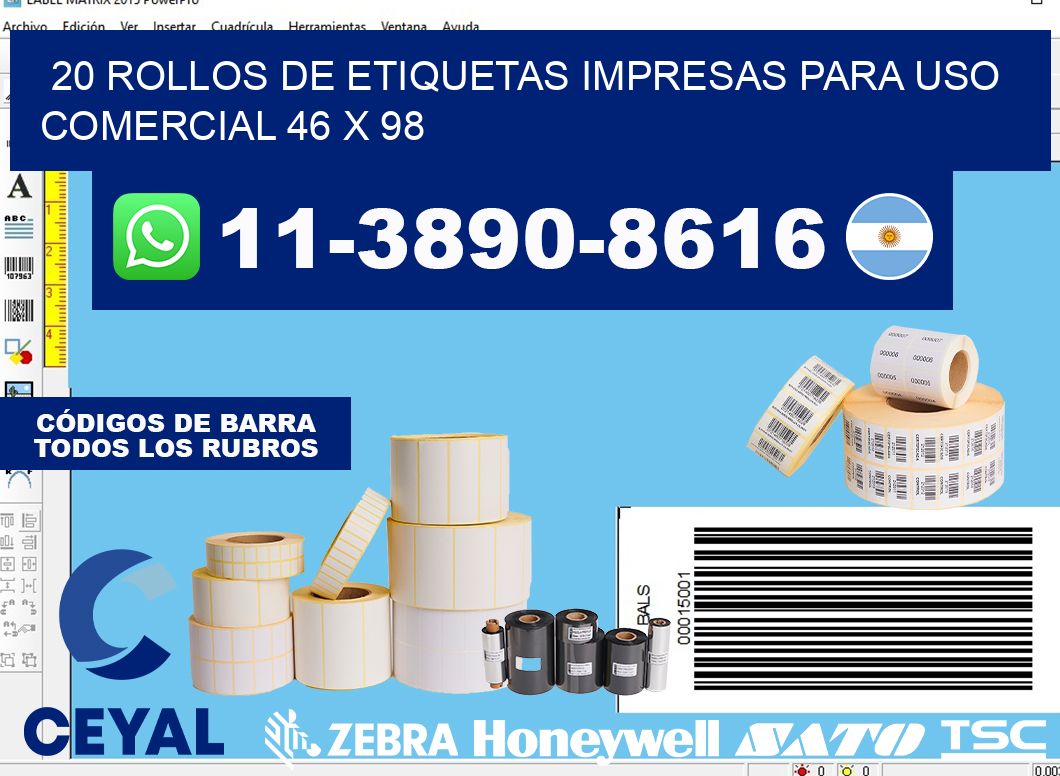 20 rollos de etiquetas impresas para uso comercial 46 x 98