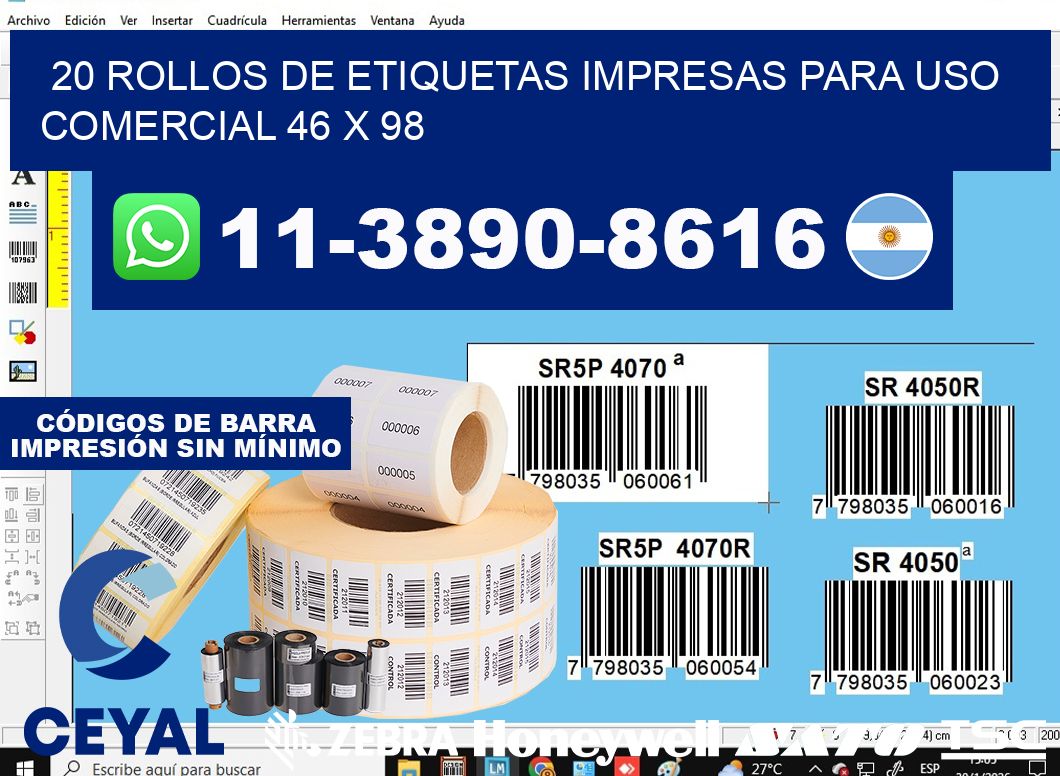 20 rollos de etiquetas impresas para uso comercial 46 x 98