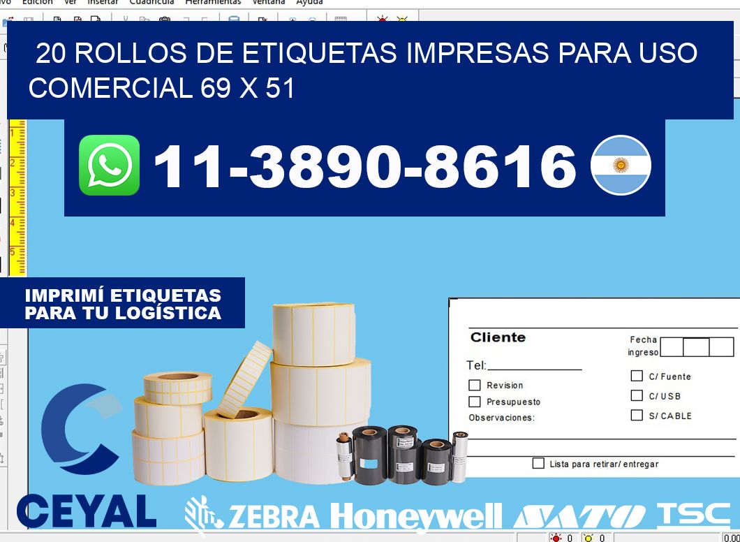 20 rollos de etiquetas impresas para uso comercial 69 x 51
