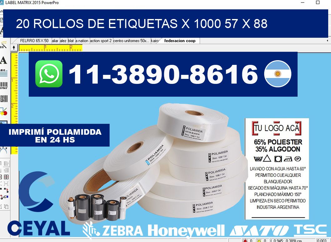20 rollos de etiquetas x 1000 57 x 88