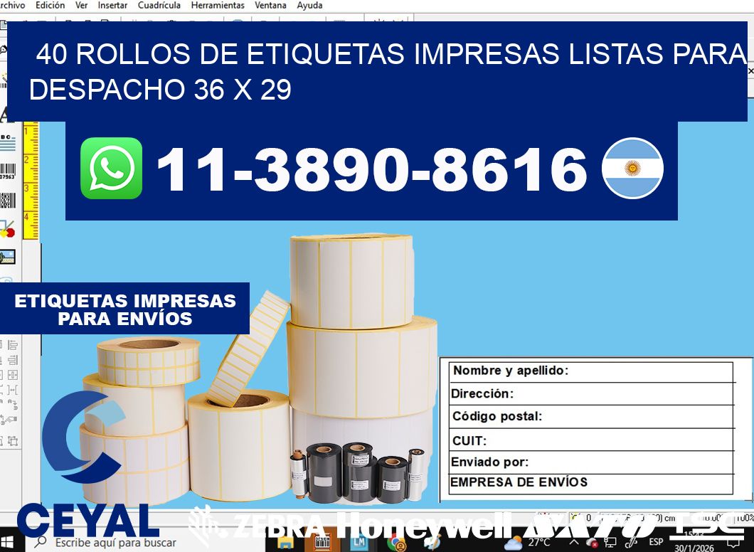 40 rollos de etiquetas impresas listas para despacho 36 x 29
